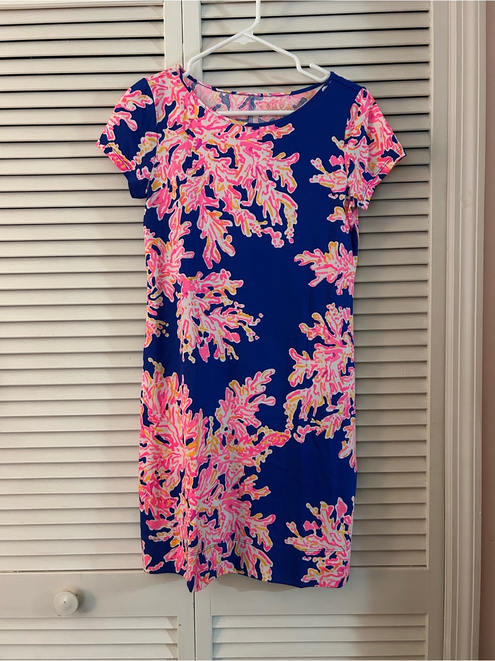 Lilly Pulitzer Cobalt Blue T-shirt Dress with Pink Coral Print